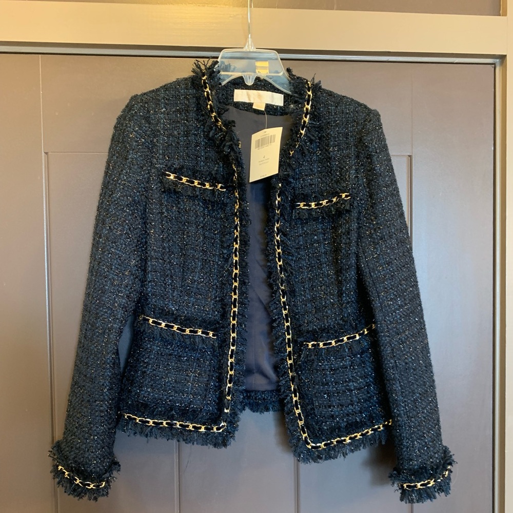Boston Proper Parisian Jacket in Navy and Gold, size 4